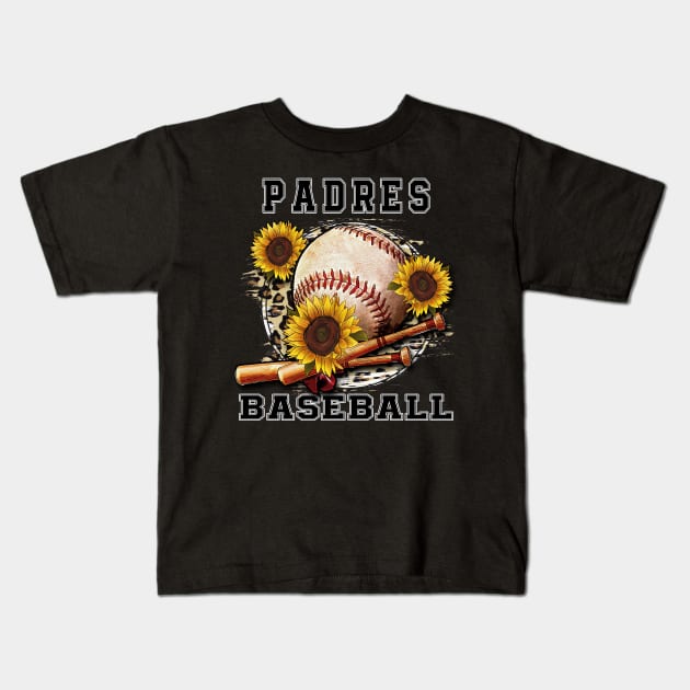 Awesome Baseball Name Padres Proud Team Flowers Kids T-Shirt by QuickMart